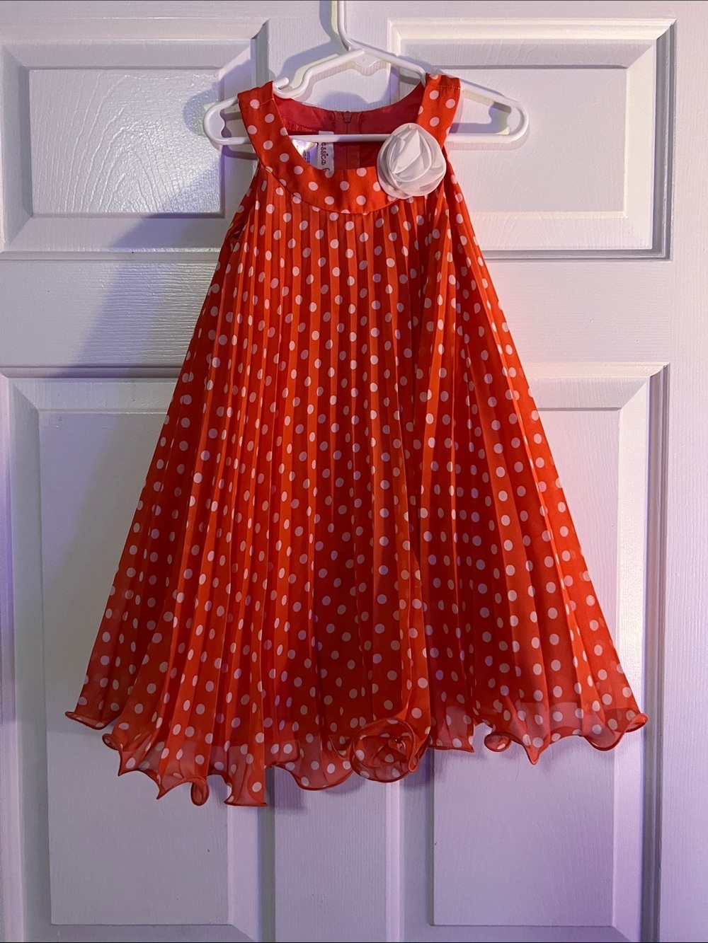 Jessica Ann Red Polka Dot Pleated Flower A-Line Dress